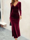 V-neck Velvet Maxi Dresses