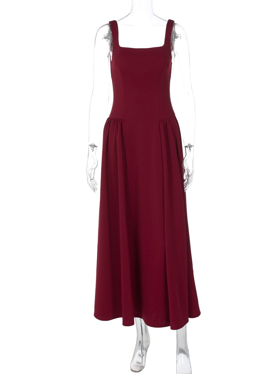 Liber Summer Women's Waist Solid Color Maxi Dresses