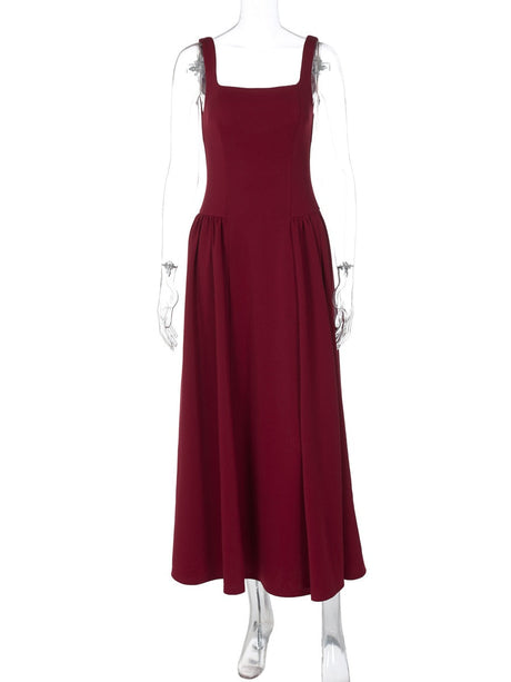Liber Summer Women's Waist Solid Color Maxi Dresses