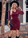 Tight-fitting Mercerized Velvet Simplicity Swing Collar Long-sleeved Short Dress