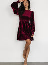 Ruffle Gathering Long Sleeve Velvet Mini&Short Dresses
