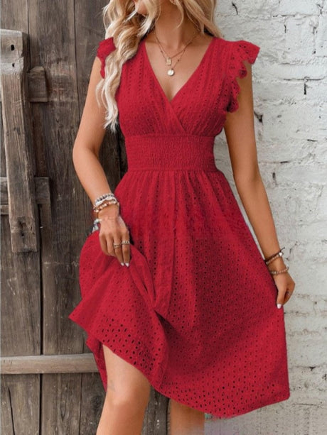 8 Colors Lace Flutter Sleeve Midi Dress