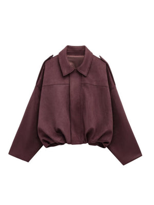 Suede Commuter Casual Style Long-sleeved Zipper Textured Jacket