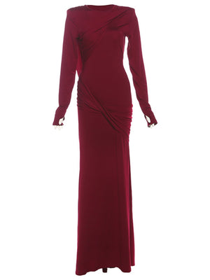 Backless Long-sleeved Solid Color Temperament Sexy Slim Long Dress Women's Clothing