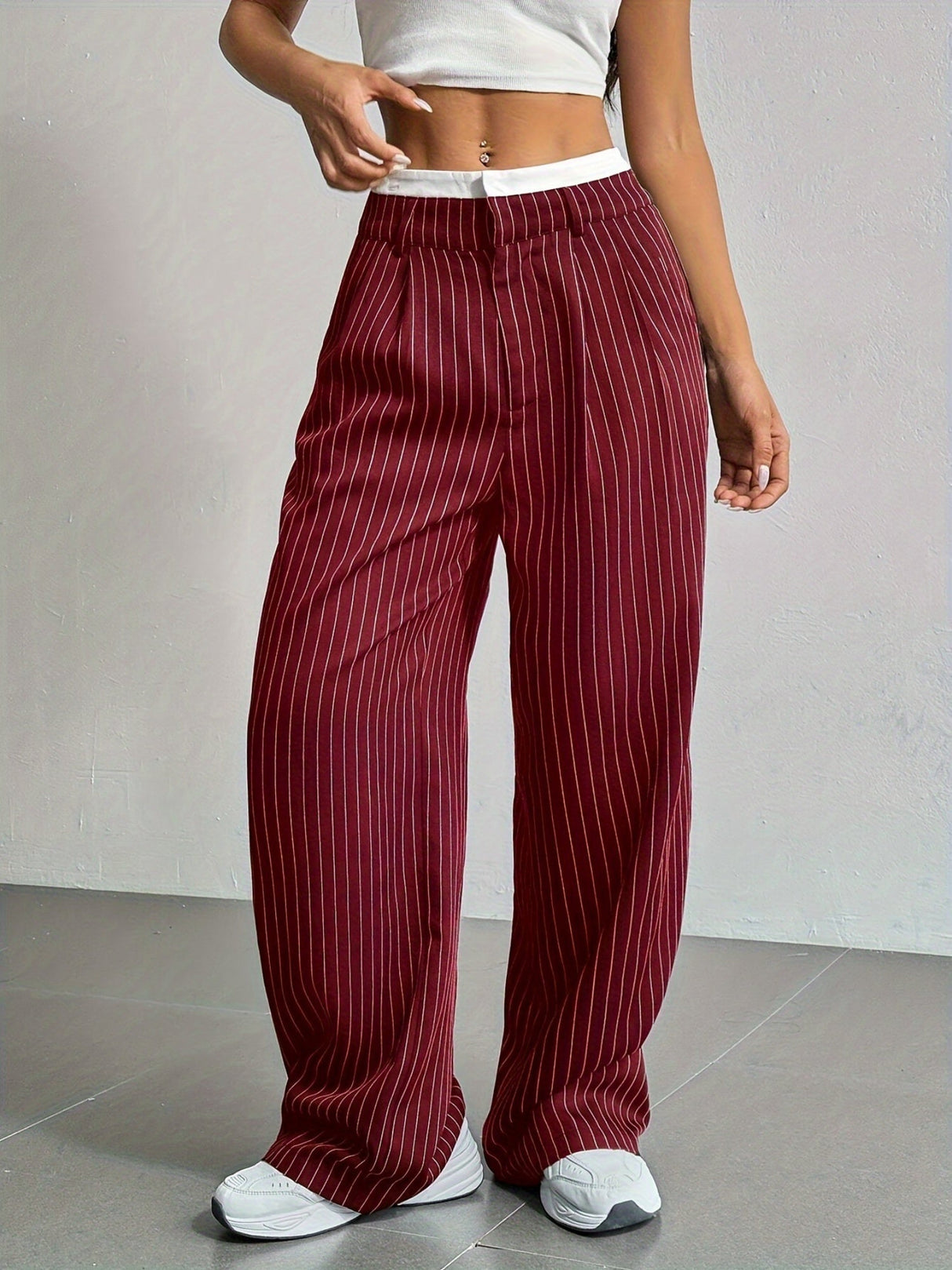 Simple High-waist Drape Commuter Straight-leg Suit Trousers