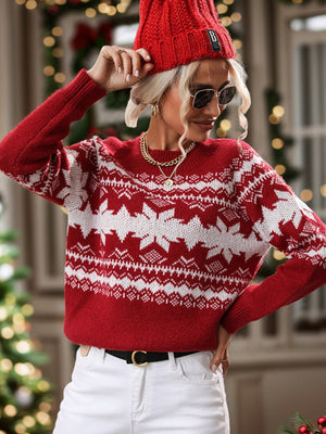 Christmas Red Sweater Women's Pullover Round Neck Bottoming Knitted Sweater Top