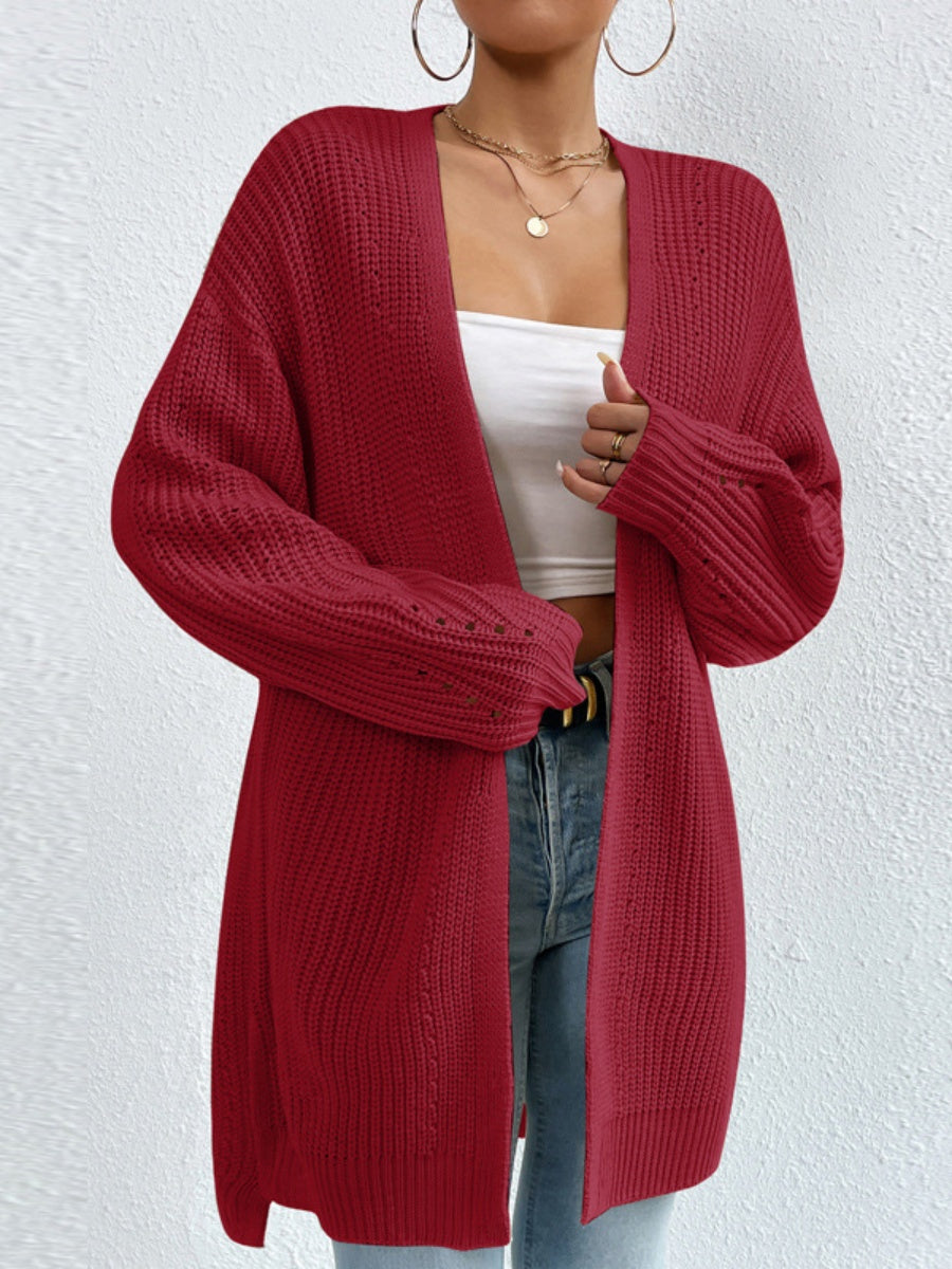 Liber Autumn Women's Color Plain stitch Mid-length Cardigans Coat