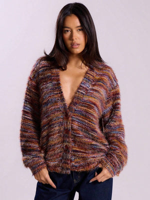 Fluffy Color matching Buttons Cardigans
