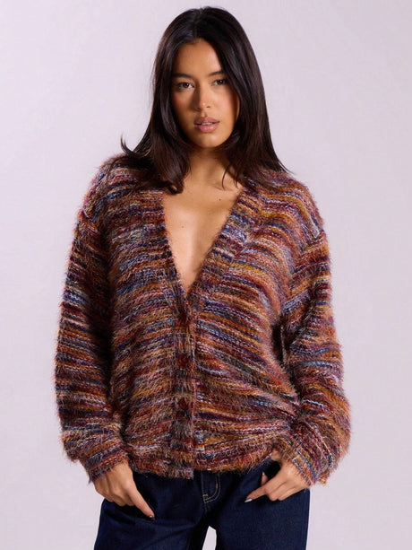 Fluffy Color matching Buttons Cardigans