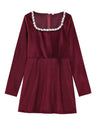 Square Collar Long Sleeve Diamond Velvet Mini&Short Dresses