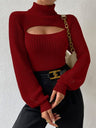 Turtleneck Hollow Out Balloon Sleeve Knitted Sweater