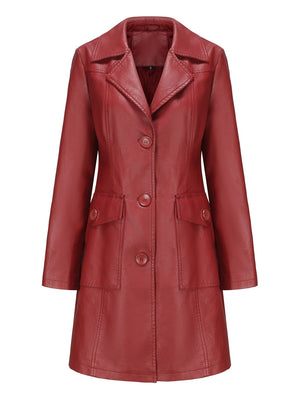 Mid-length Pocket Single-breasted Lapel Leather Jacket