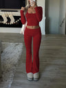 Leisure Navel Solid Color Long-sleeved Two-piece Suit