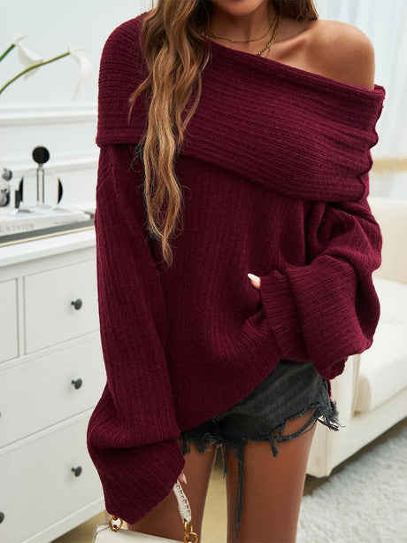 Off-shoulder Pit Strip Sweaters
