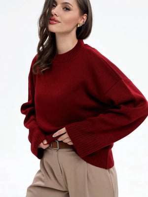 Liber Crew Neck Solid Color Knitted Sweater