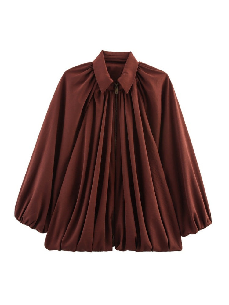 Batwing Sleeve Puff Sleeve Loose Casual Long Sleeve Zipper Suit Shirt Jacket
