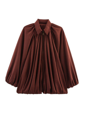 Batwing Sleeve Puff Sleeve Loose Casual Long Sleeve Zipper Suit Shirt Jacket