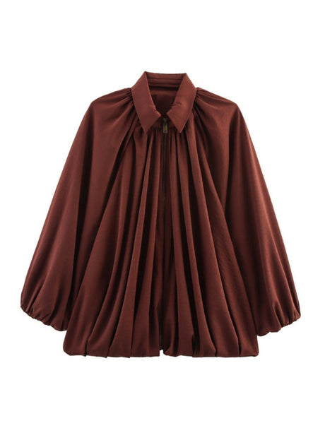 Batwing Sleeve Puff Sleeve Loose Casual Long Sleeve Zipper Suit Shirt Jacket