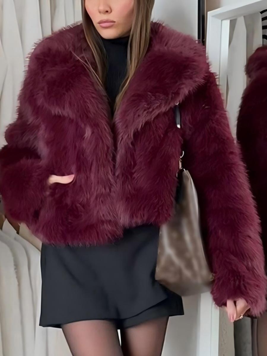 Claret Short Thick Faux Fur Jackets