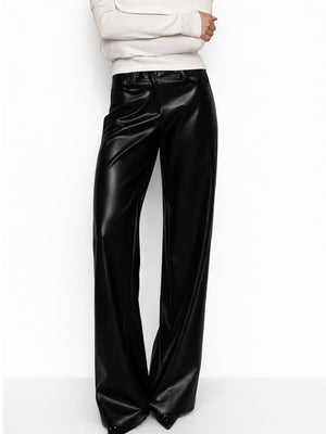 High-waisted Slim-fit Straight-leg PU Leather Pants