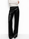 High-waisted Slim-fit Straight-leg PU Leather Pants