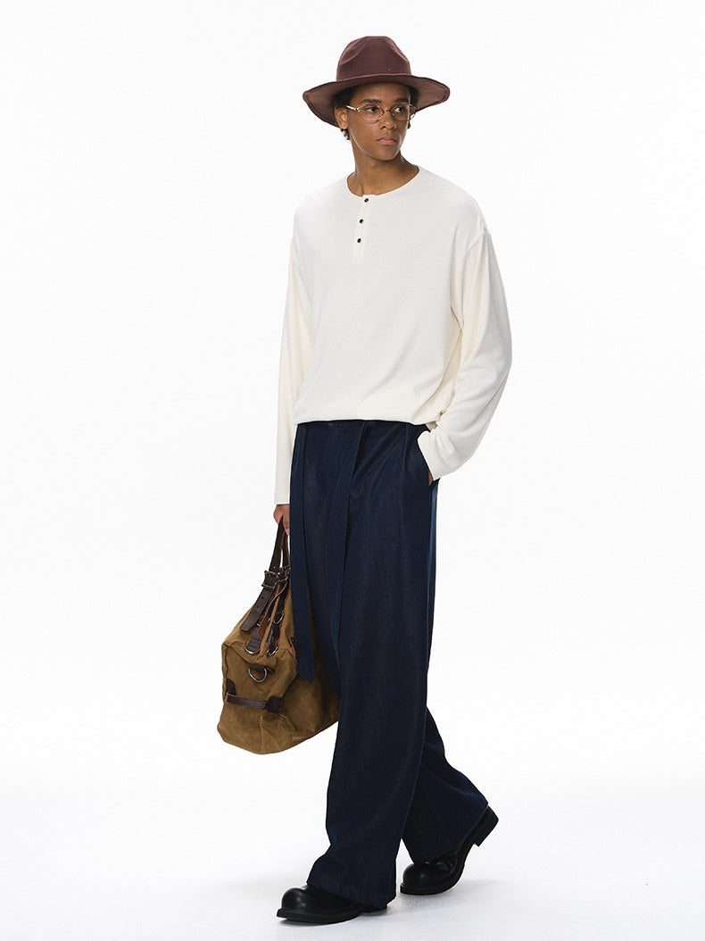 Liber Autumn Neutral wear Henry Collar Solid Color T-shirts