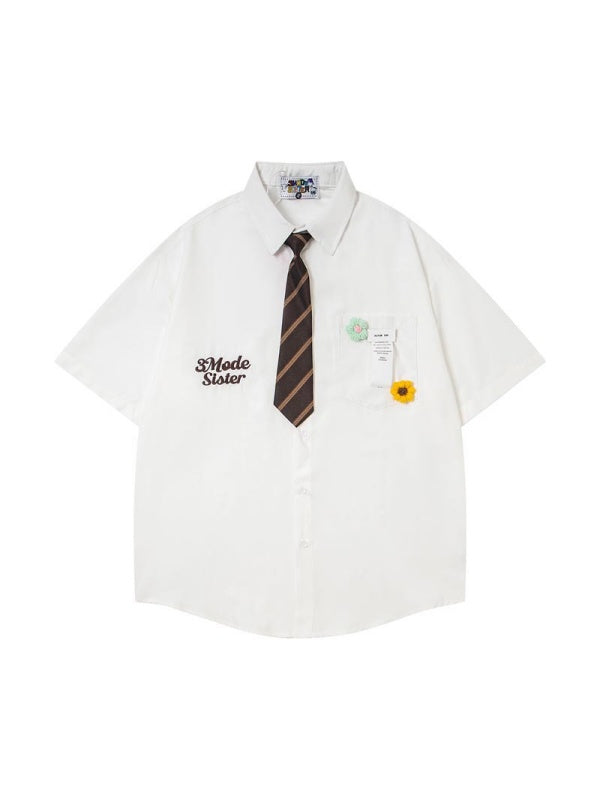 Flowers Ties Loose-fit Shirts