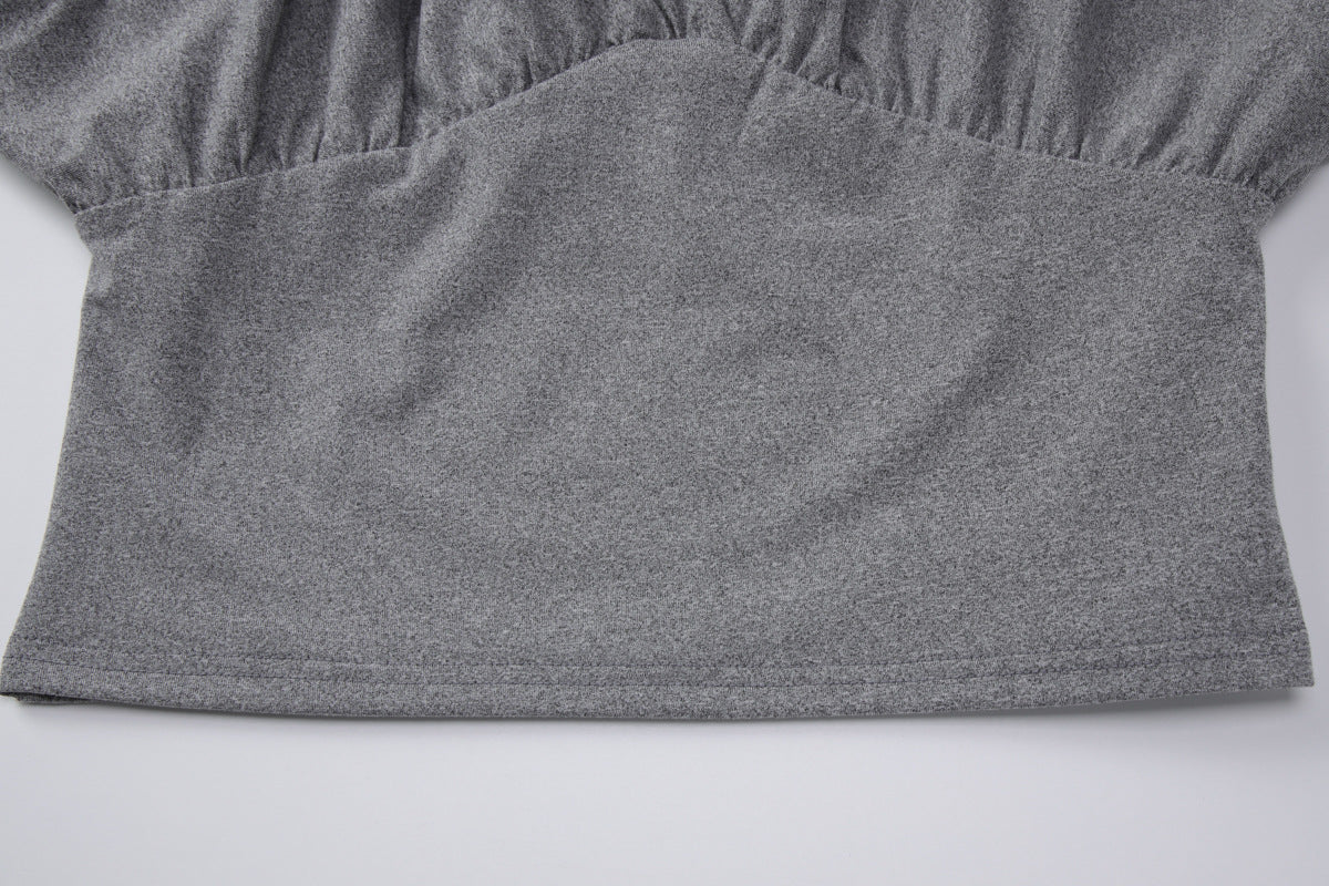 V-neck Batwing Sleeve Fitted Waist Cropped Top