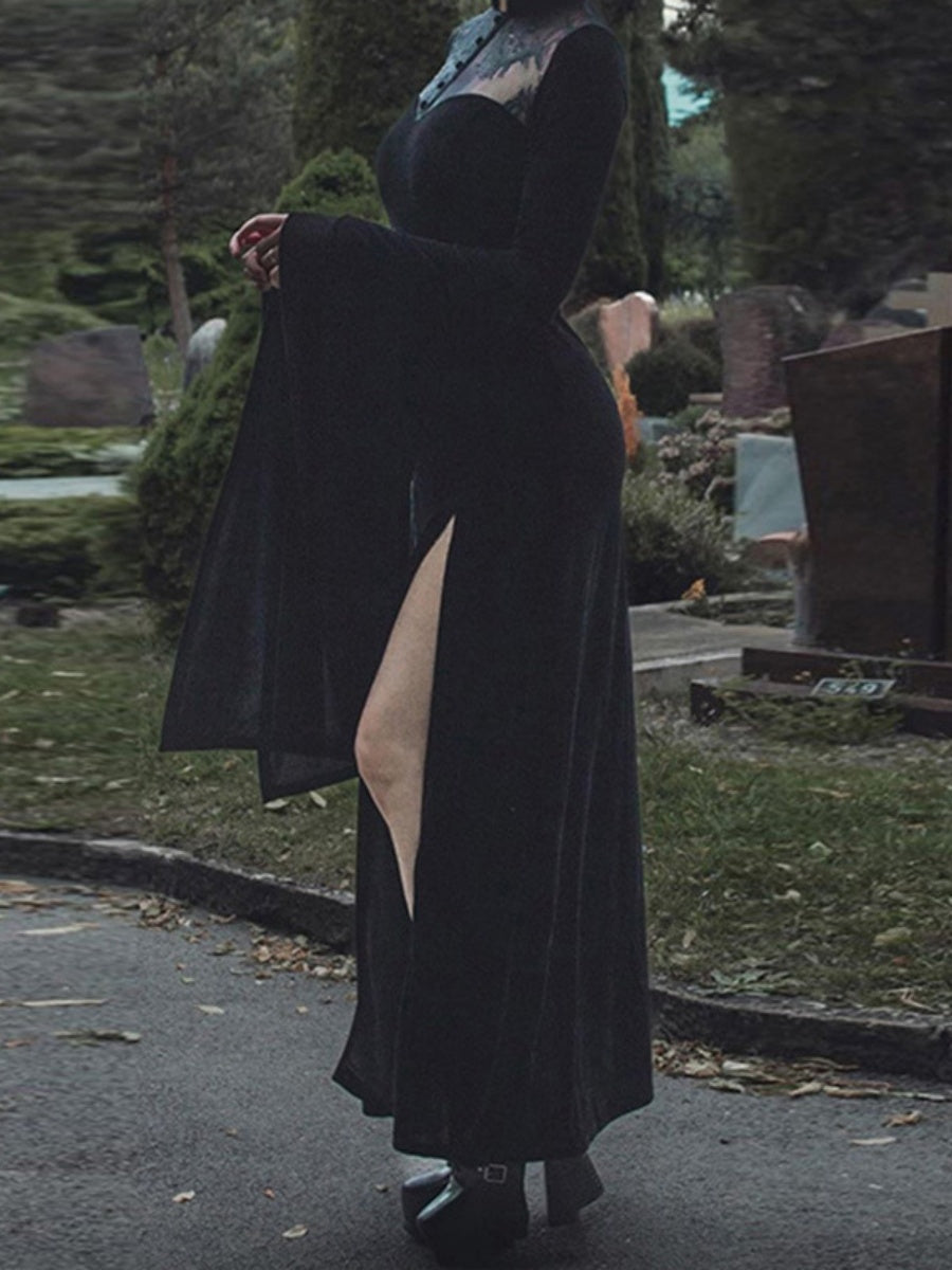 Halloween Slit Black Lace Stitching Maxi Dresses