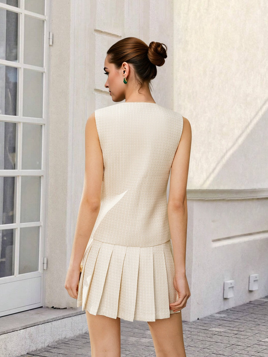Sleeveless Vests Pleated Midi Skirt Commuting Set 2-piece Sets