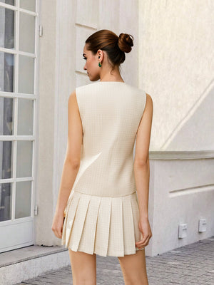 Sleeveless Vests Pleated Midi Skirt Commuting Set 2-piece Sets
