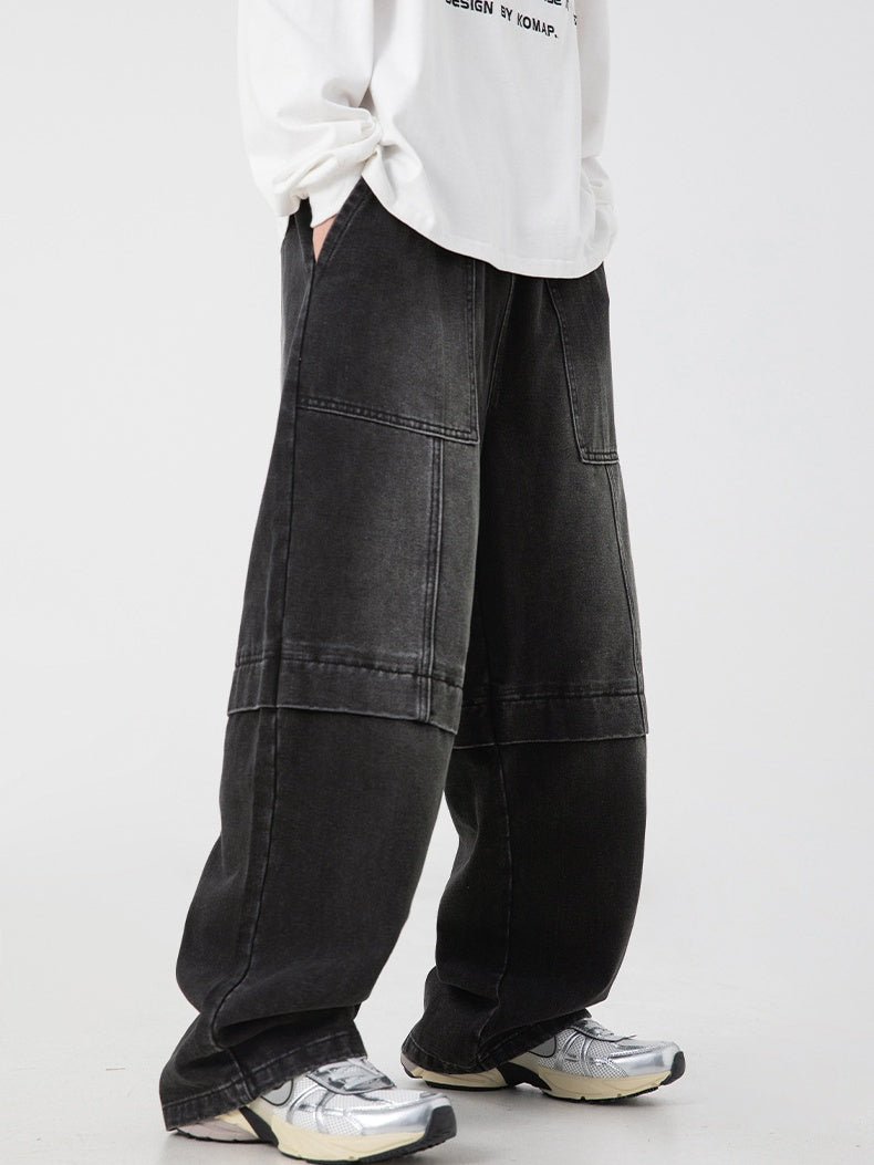 Retro Washed And Aged Split Straight Pants Jeans