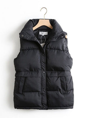 Short Loose And Versatile Pocket Stand Collar Down Jackets Vests