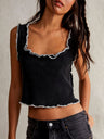 Wood Ear Square Neck Knit Tank Tops&Camis