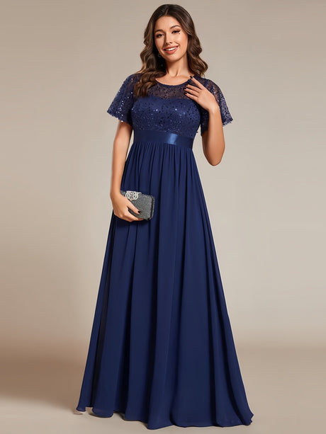 High Waist Sequins Spliced Long Dress