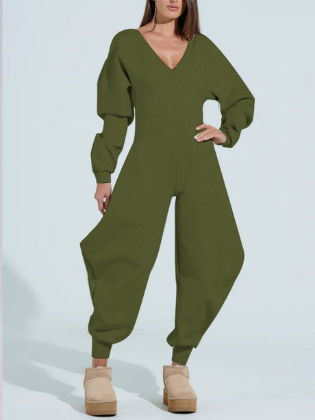 Flares Tight V-neck Sexy Long Sleeves Jumpsuits&Bodysuits