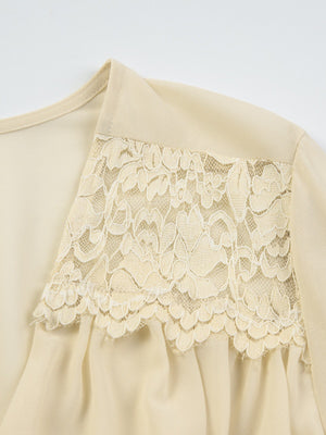 Two-piece Set: Lace Chiffon Cardigan Top, Loose-fitting Sheer Belted Skirt