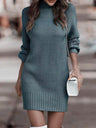 High-necked Long-sleeved Waist-cinching And Hip-hugging Knitted Sweaters Midi Dresses