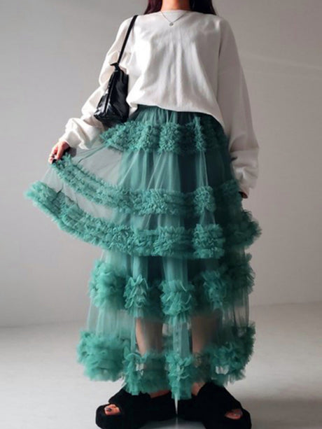 Mesh Three Floors Sweet A-line Skirt