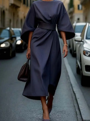 Batwing Sleeves Round Neck Tie High-waisted And Slimming Maxi Dresses