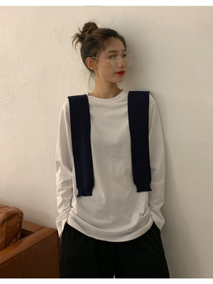 Liber Autumn Women's Splicing Solid Color T-shirts