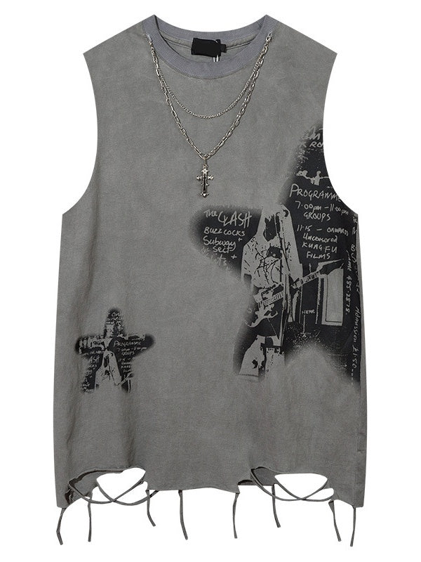 Letter Printed Loose-fit Ins Tank Tops