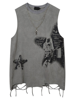 Letter Printed Loose-fit Ins Tank Tops