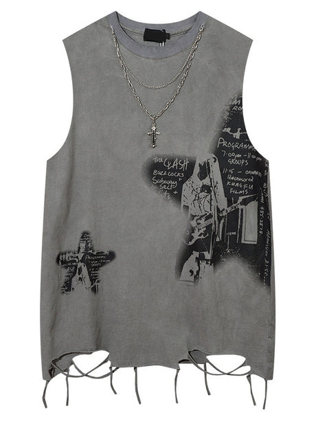 Letter Printed Loose-fit Ins Tank Tops