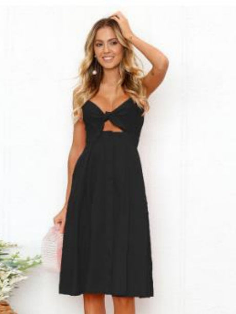 Bow Cutout Strap Buttons Backless Maxi Dresses