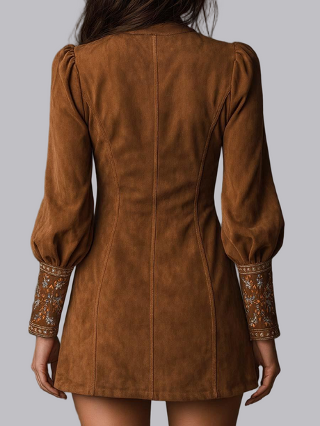 V-neck Plants And Flowers Embroidered Pattern Hip Mini&Short Dresses