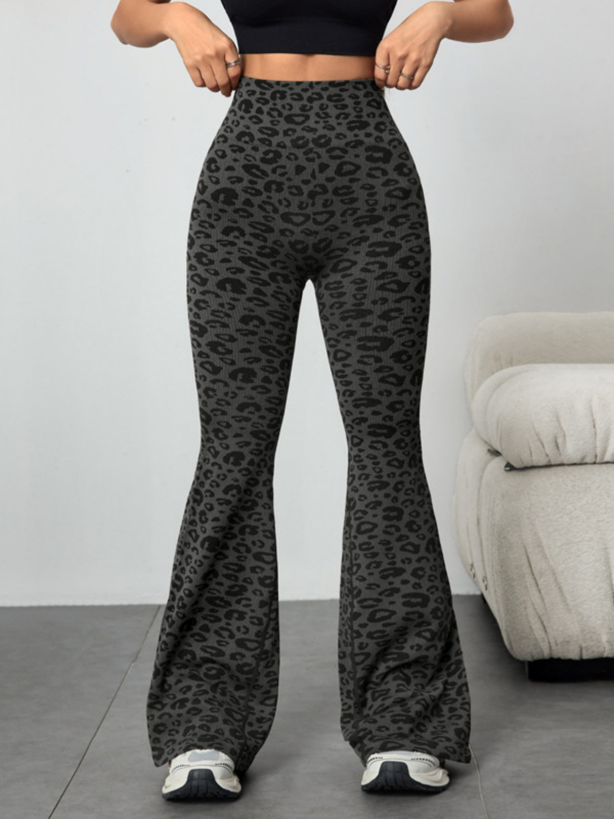 Leopard Print Abdominal Tightening And Buttock Lifting Flared Pants Fitness Exercise Pants