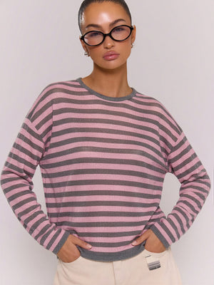 Linen-Blend Relaxed Striped Knit Top