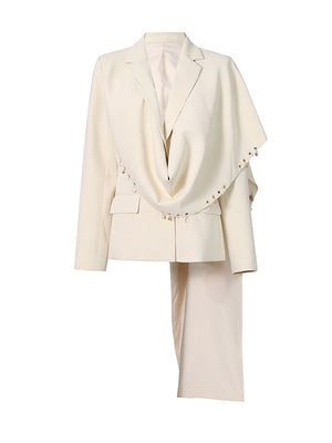 Metal Ring-trimmed Long-sleeved Shawl-style Suit Jacket