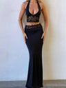 Neckband Navel Tank Tops Lace Bodycon Dress 2-piece Sets